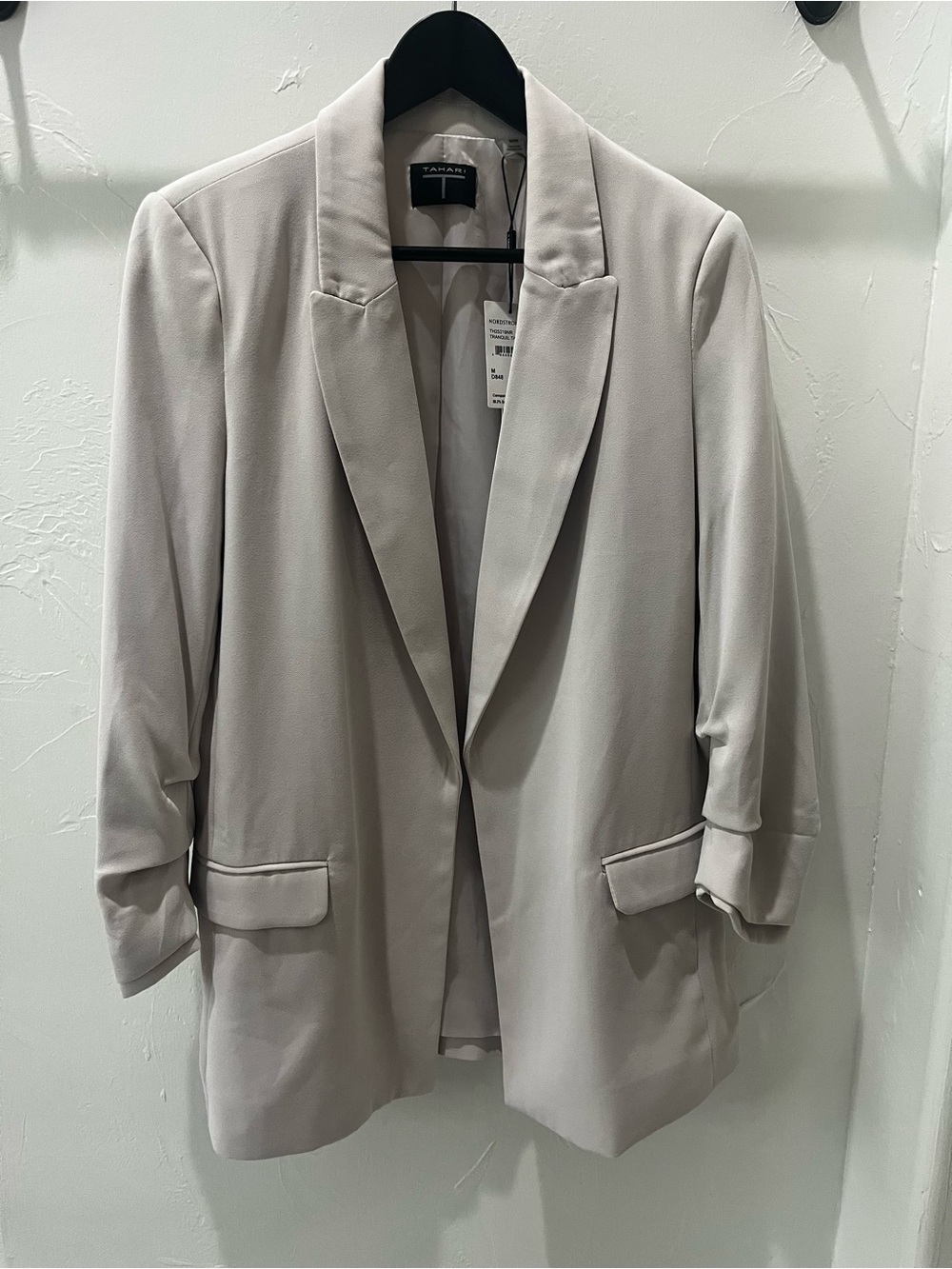 Tahari Pale Gray/Cream Open-Front Relaxed Blazer